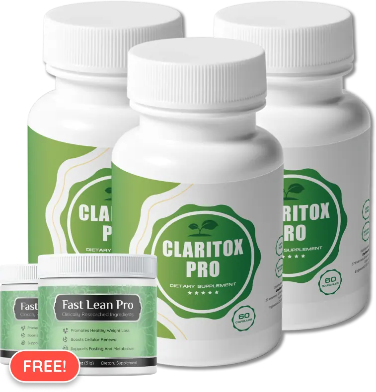 Three bottles of Claritox Pro dietary supplement, a 90-day supply